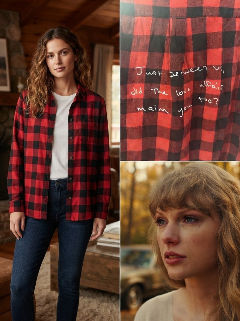 Custom Taylor Swift All Too Well Embroidered Buffalo Plaid Flannel Shirt L